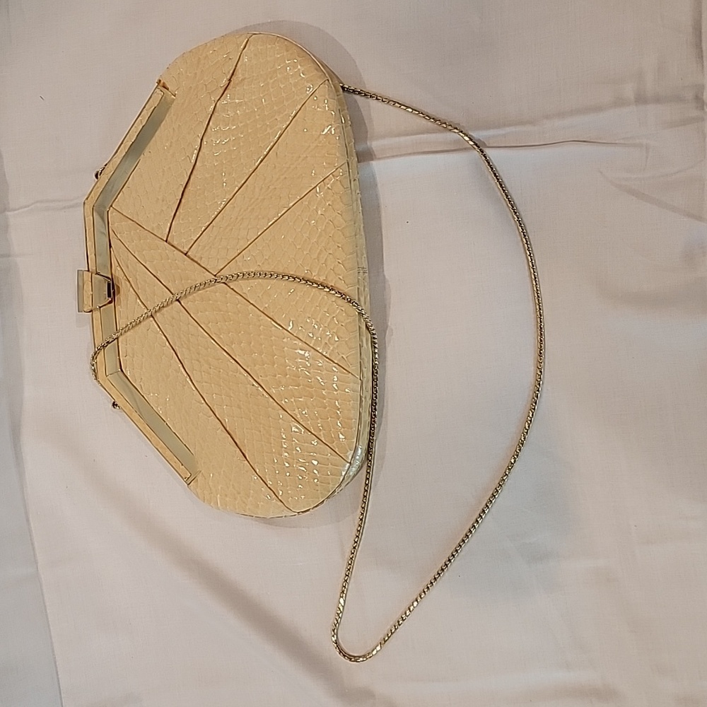 Judith Leiber evening purse snake skin cream in color
